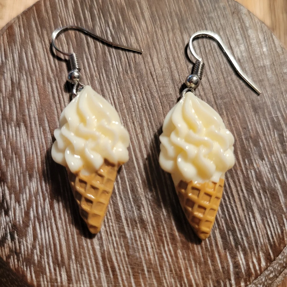 Ice Cream Waffle Cone Dangle Earrings - Picture 3 of 5